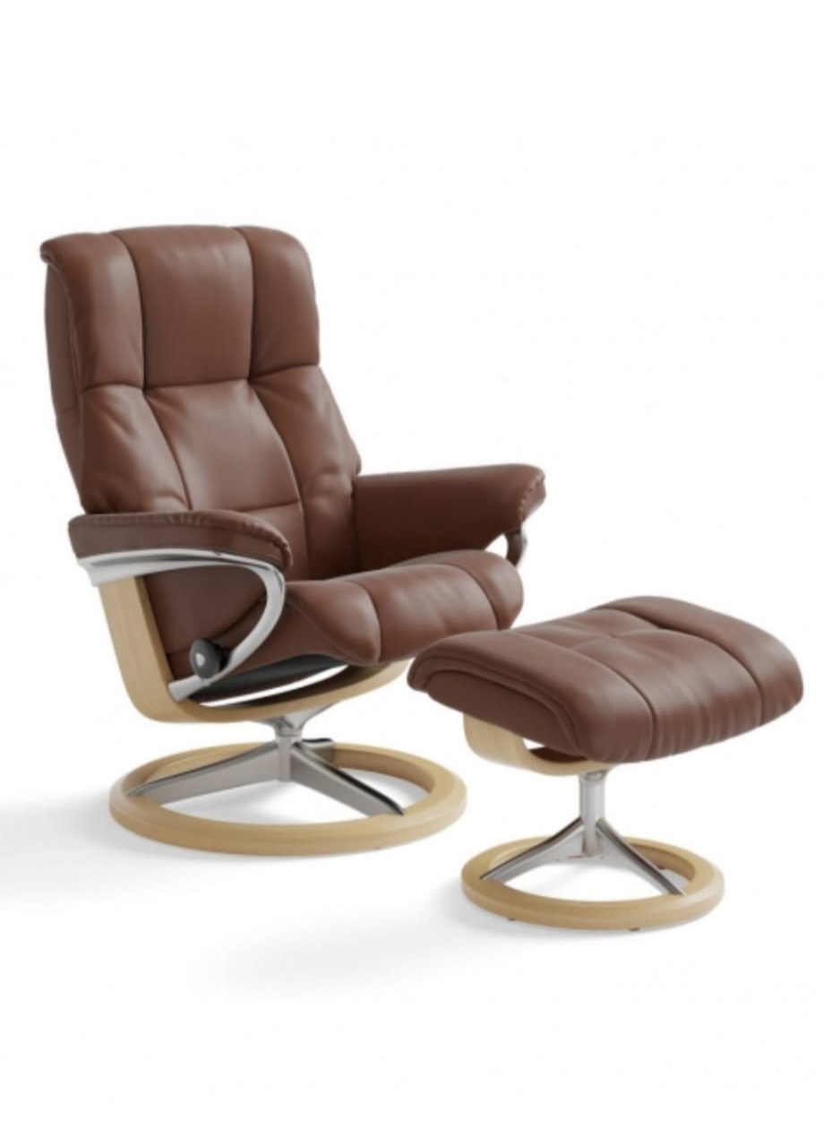 Fauteuil de relaxation type Stressless en cuir marron avec repose-pieds